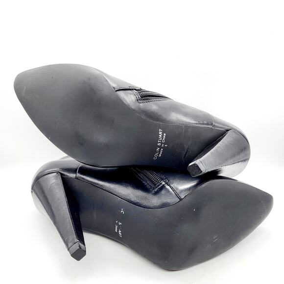 Colin Stuart Black Leather Ankle Boots Cone Heels Zipper Pointed Toe Women's 5 - Picture 7 of 11